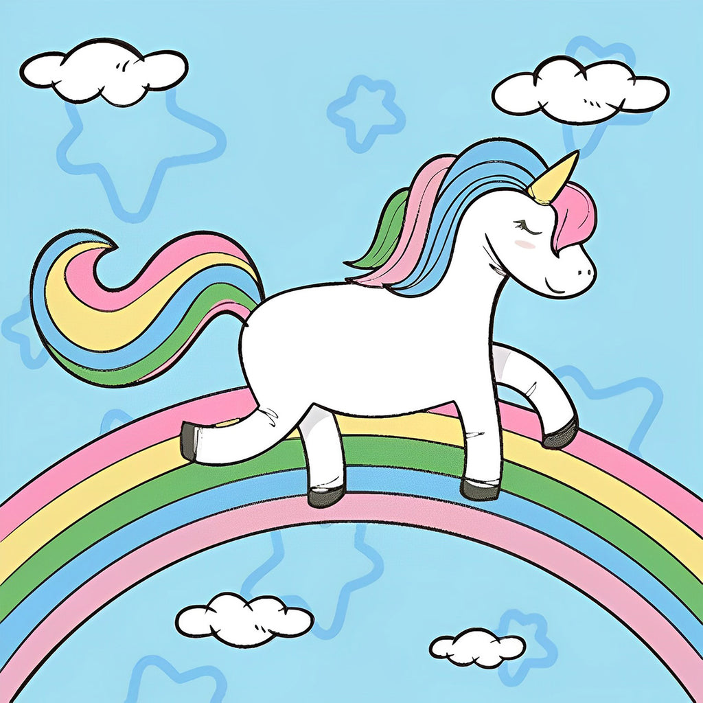 Cartoon Einhorn auf Regenbogen Malen nach Zahlen Für Kinder