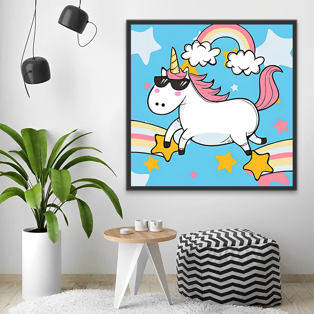 Cartoon Einhorn mit Sonnenbrille Malen nach Zahlen Für Kinder