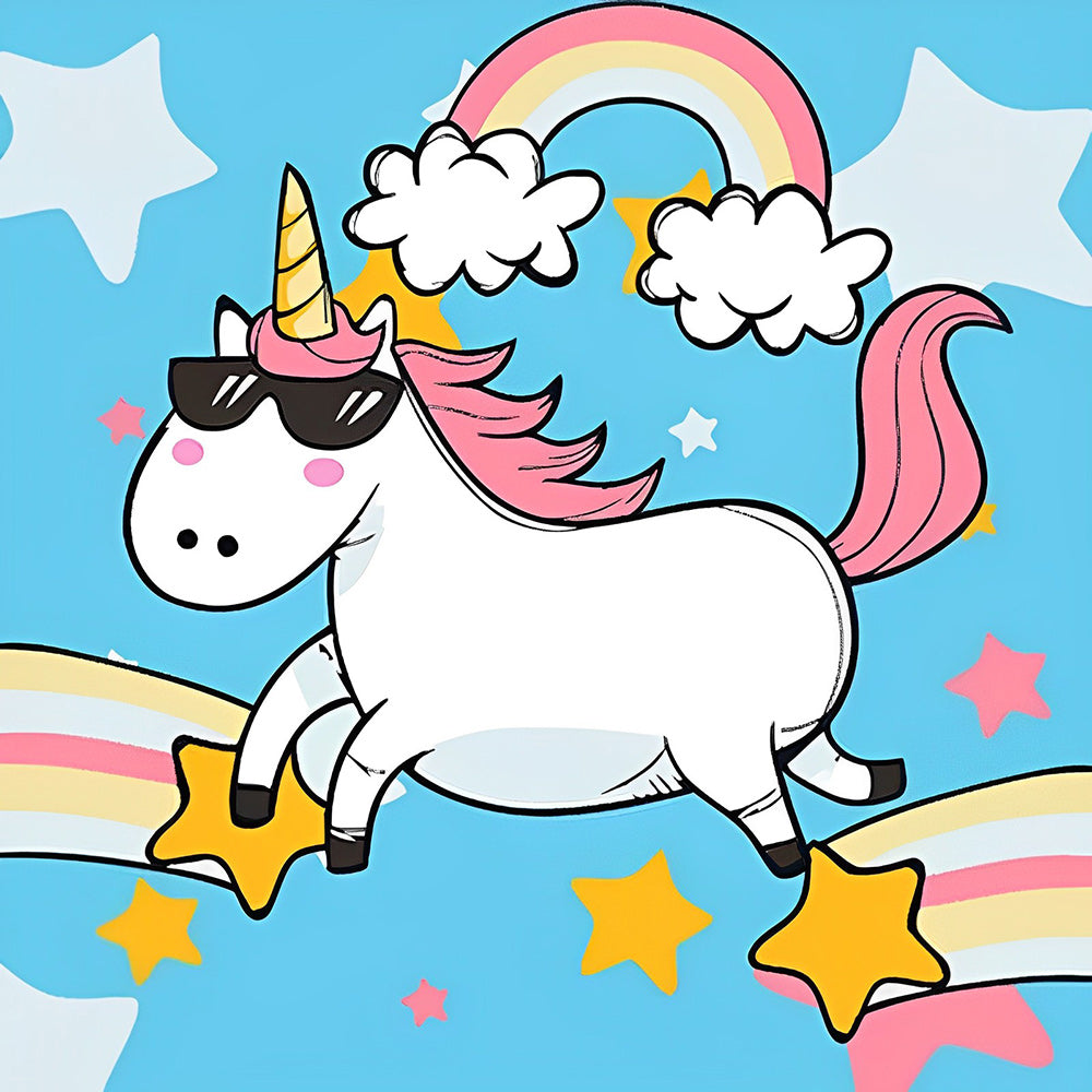 Cartoon Einhorn mit Sonnenbrille Malen nach Zahlen Für Kinder