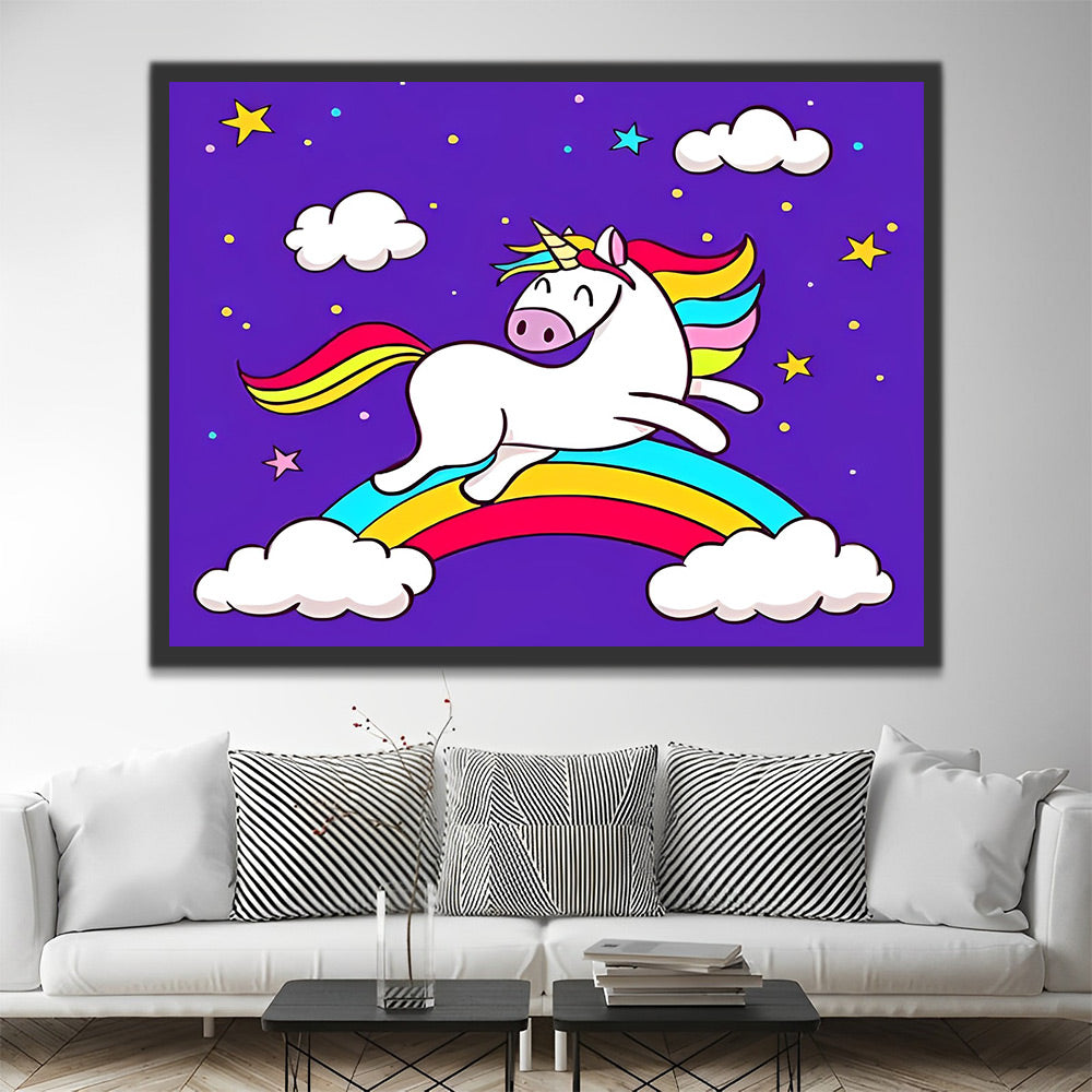 Cartoon Einhorn, Regenbogen Malen nach Zahlen