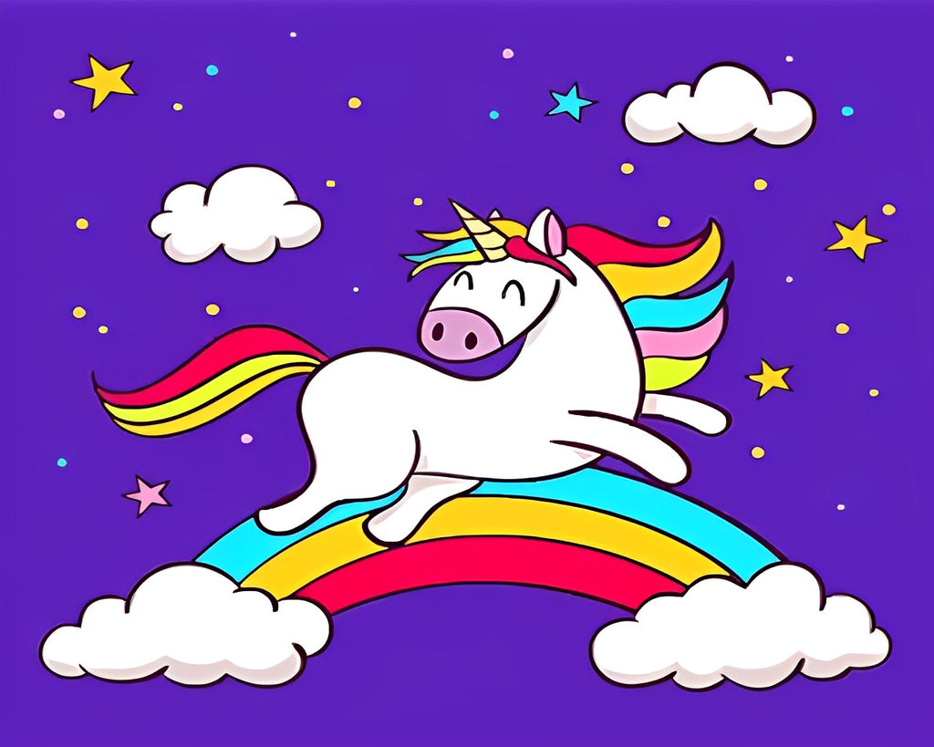 Cartoon Einhorn, Regenbogen Malen nach Zahlen