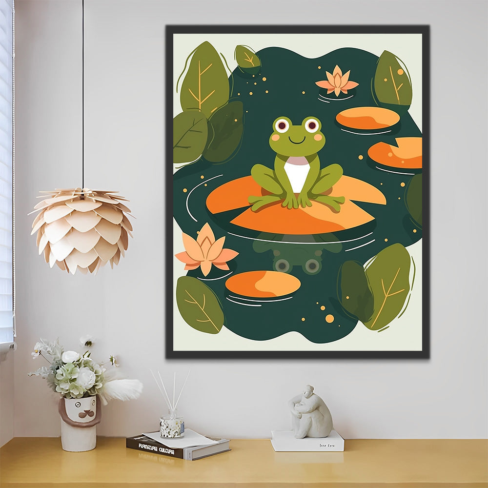Cartoon Frosch im Lotusteich Malen nach Zahlen