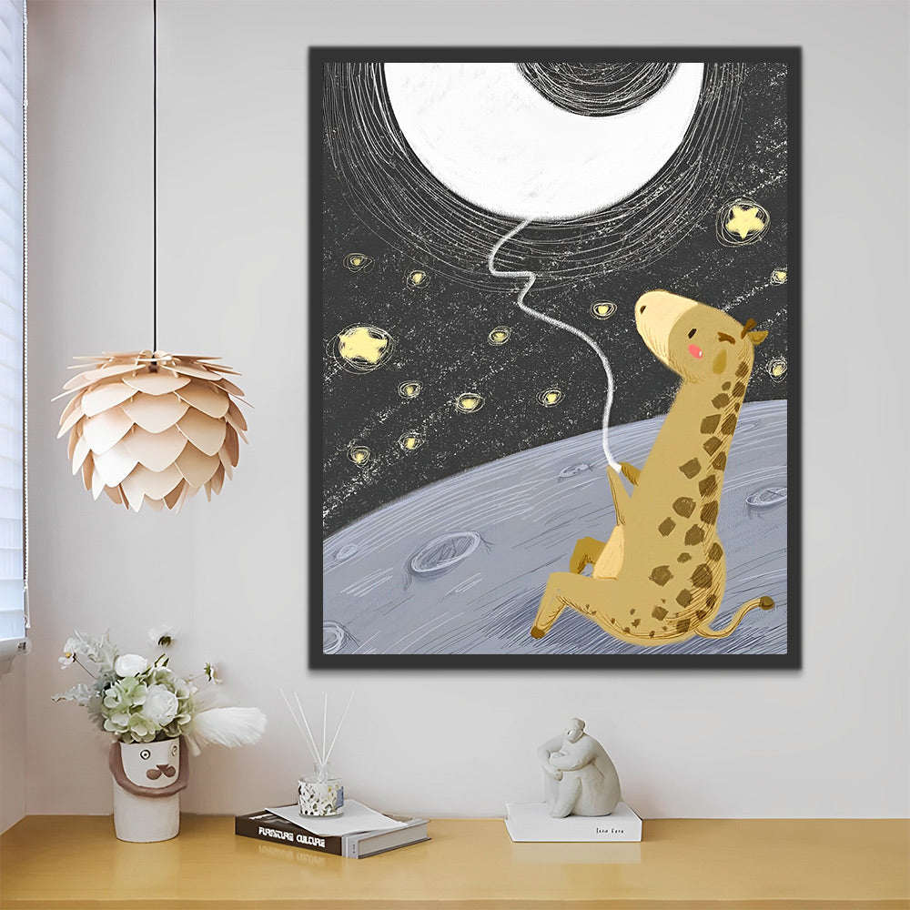 Cartoon Giraffe, Sterne und Mond Malen nach Zahlen Für Kinder