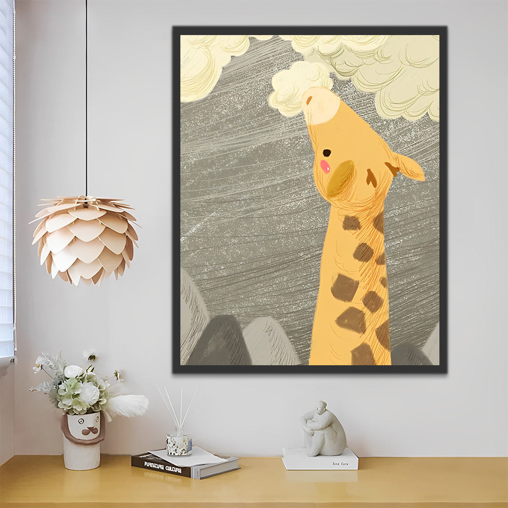 Cartoon Giraffe und Wolken Malen nach Zahlen Für Kinder