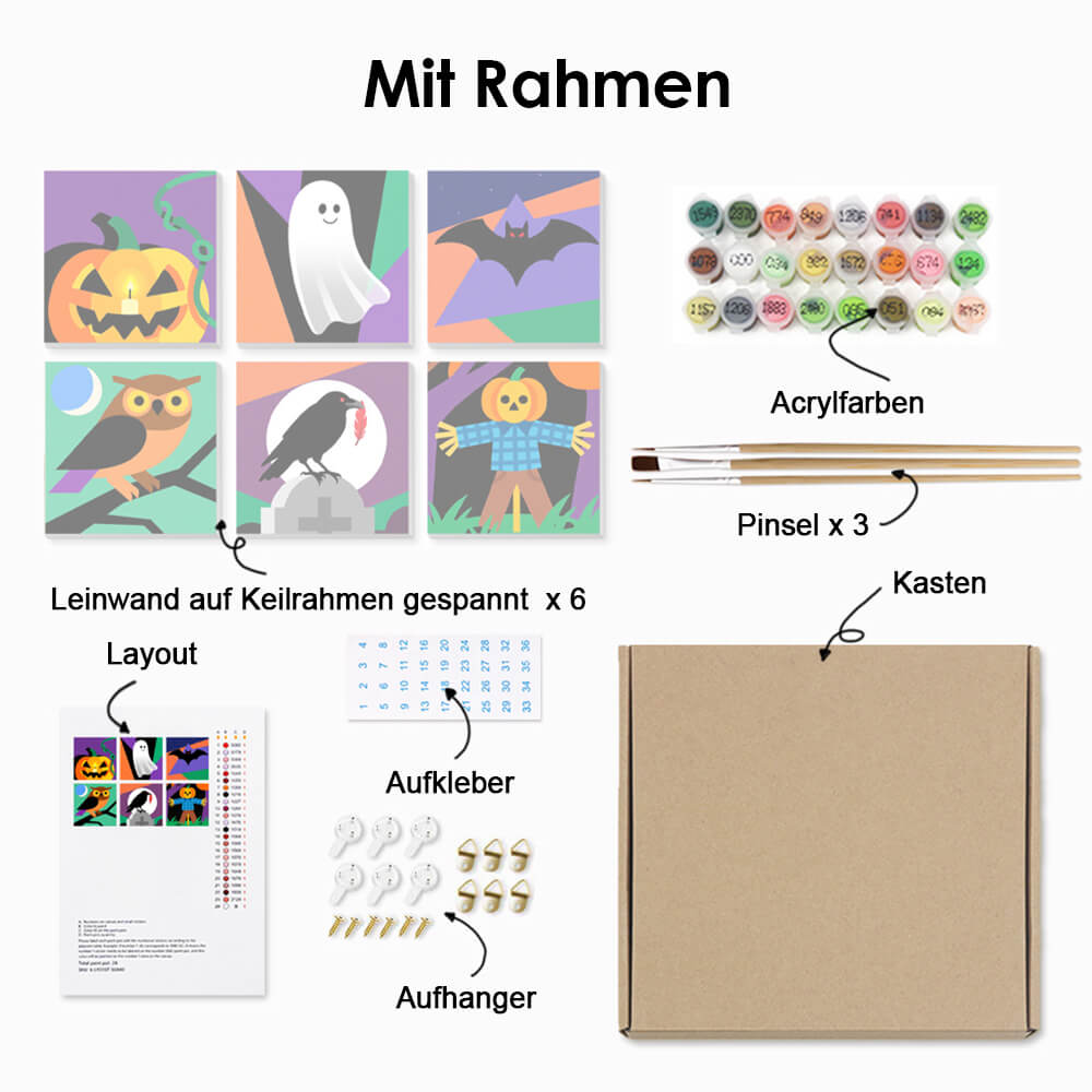 Cartoon Halloween 6 Stück Mini Malen nach Zahlen