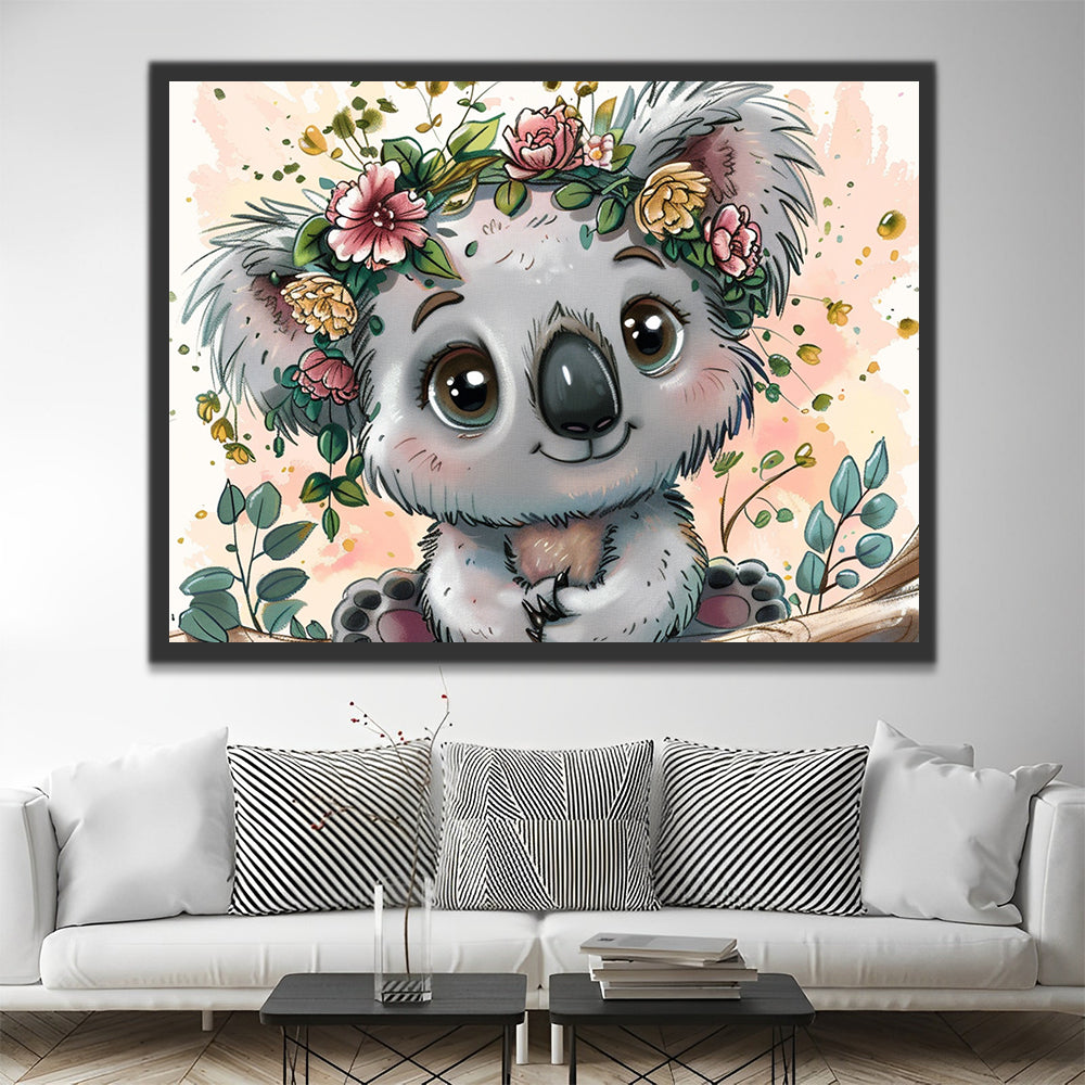 Cartoon Koala mit Blumen Malen nach Zahlen