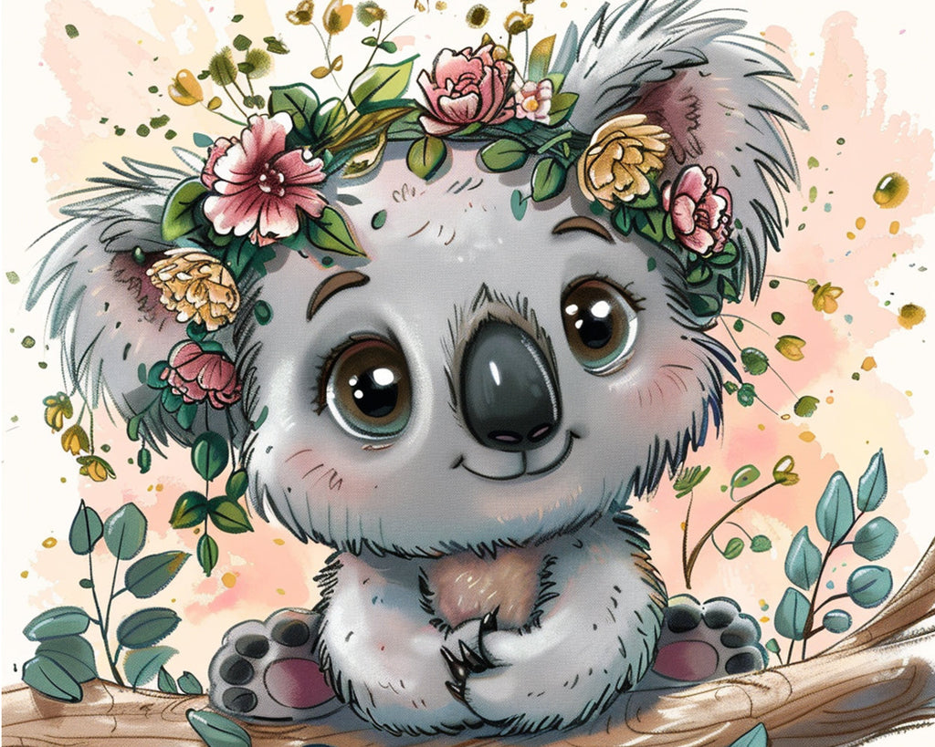 Cartoon Koala mit Blumen Malen nach Zahlen