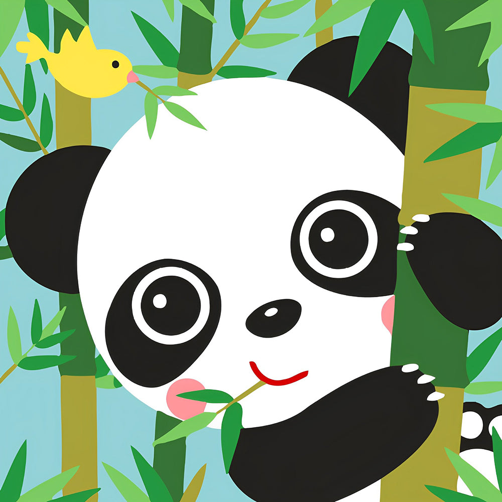 Cartoon Panda, Vogel und Bambus Malen nach Zahlen Für Kinder