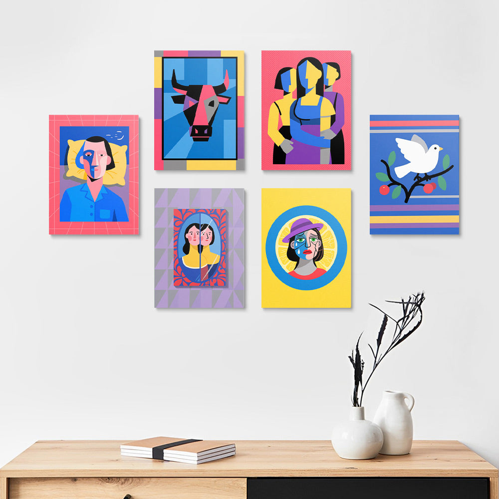 Cartoon-Pop-Art im Picasso-Stil 6 Stück Mini Malen nach Zahlen