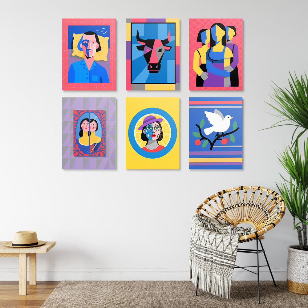 Cartoon-Pop-Art im Picasso-Stil 6 Stück Mini Malen nach Zahlen