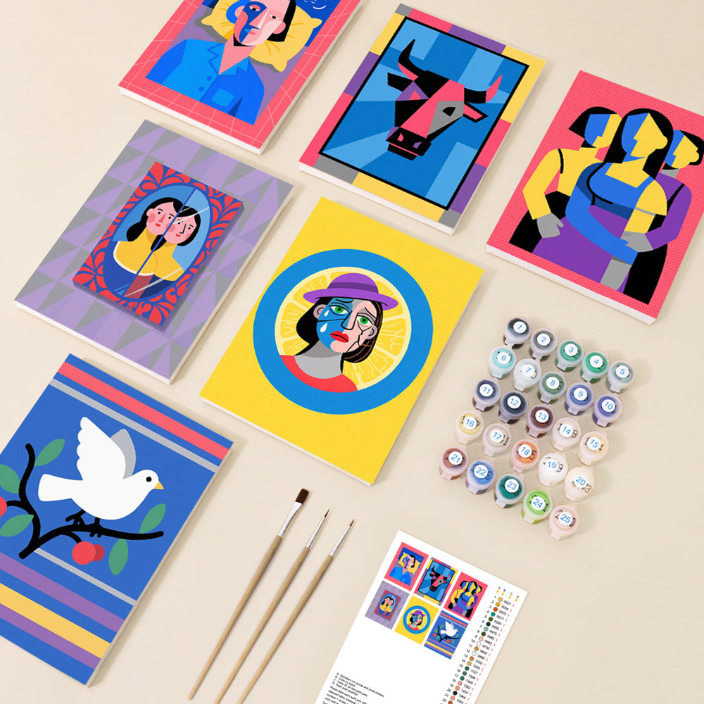 Cartoon-Pop-Art im Picasso-Stil 6 Stück Mini Malen nach Zahlen