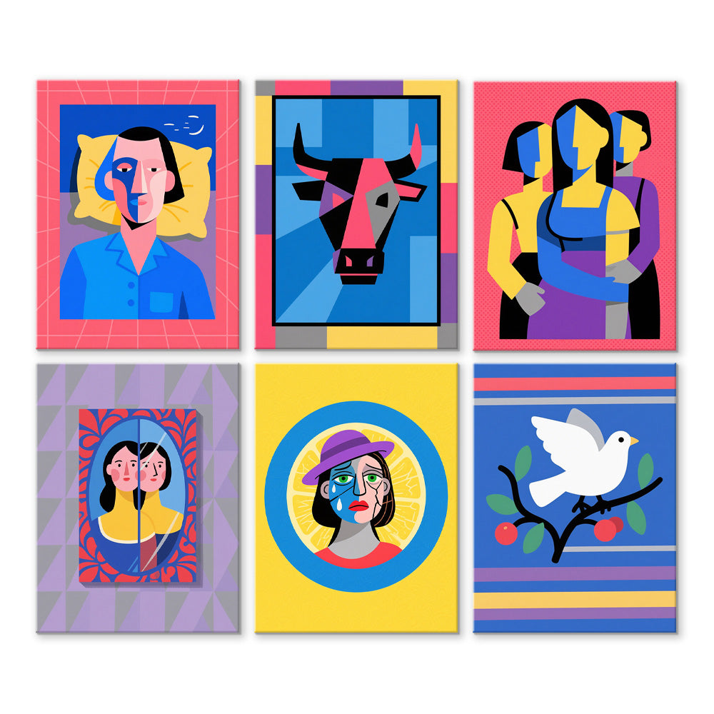 Cartoon-Pop-Art im Picasso-Stil 6 Stück Mini Malen nach Zahlen