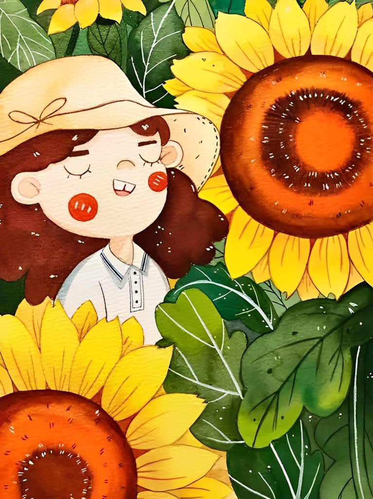 Cartoon Sonnenblumen und Mädchen Malen nach Zahlen