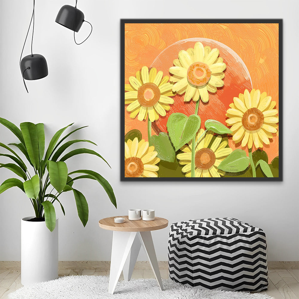 Cartoon Sonnenblumen und Sonne Malen nach Zahlen