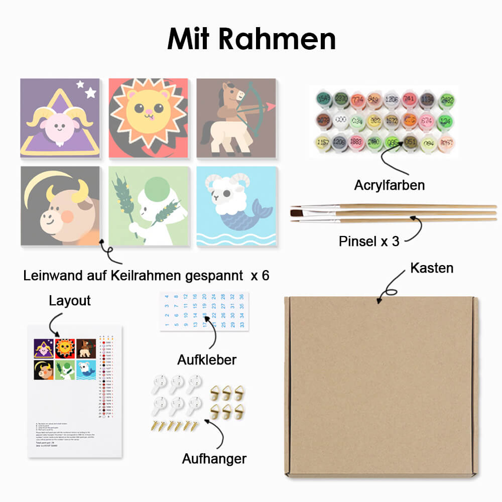 Cartoon Sternbilder 6 Stück Mini Malen nach Zahlen