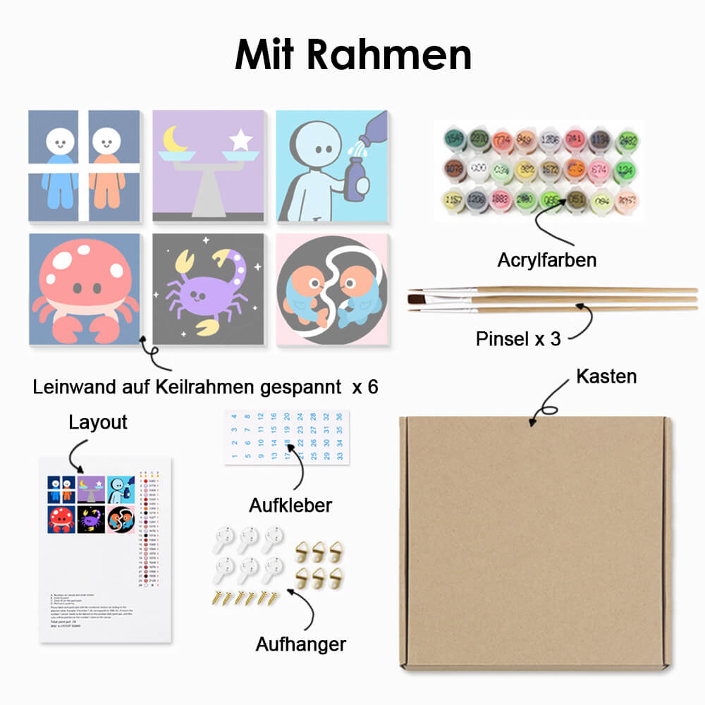 Cartoon Sternbilder 6 Stück Mini Malen nach Zahlen
