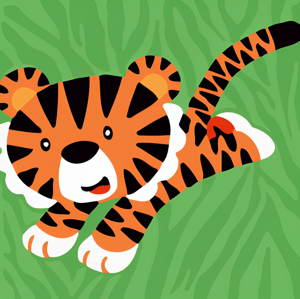 Cartoon Tiger auf der Wiese Malen nach Zahlen Für Kinder