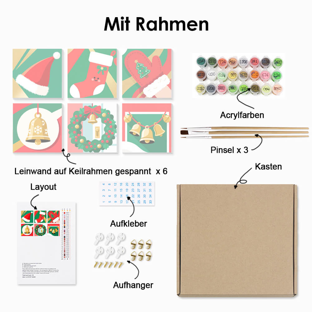 Cartoon Weihnachtsobjekte 6 Stück Mini Malen nach Zahlen