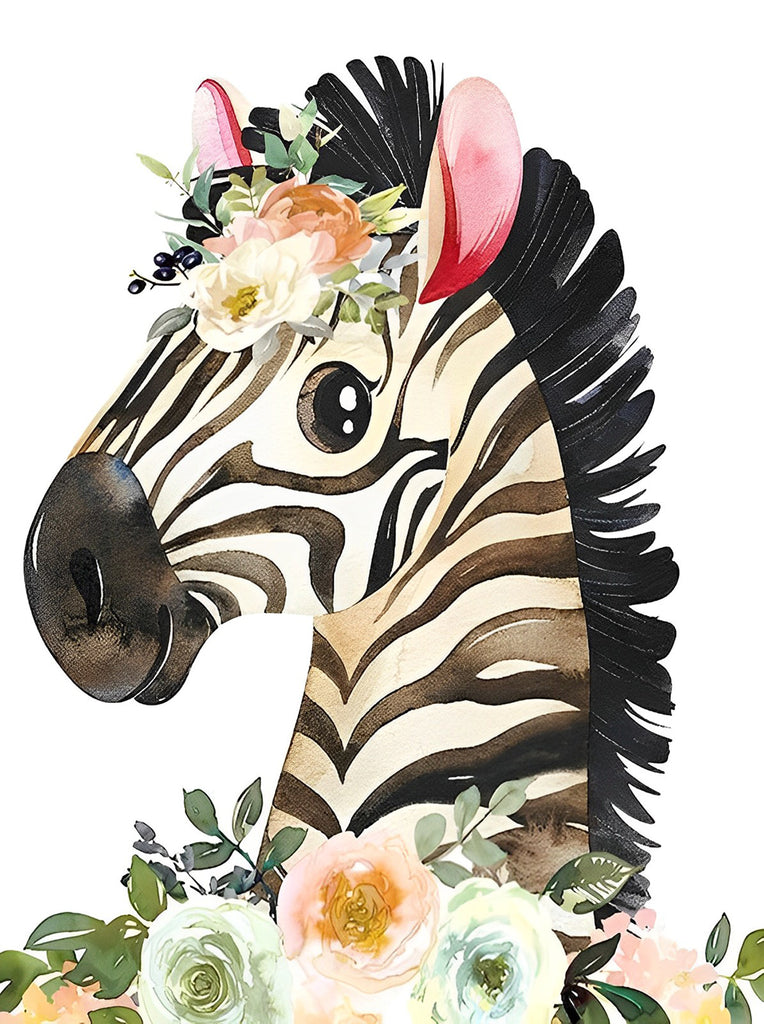 Cartoon Zebra mit Blumen Malen nach Zahlen