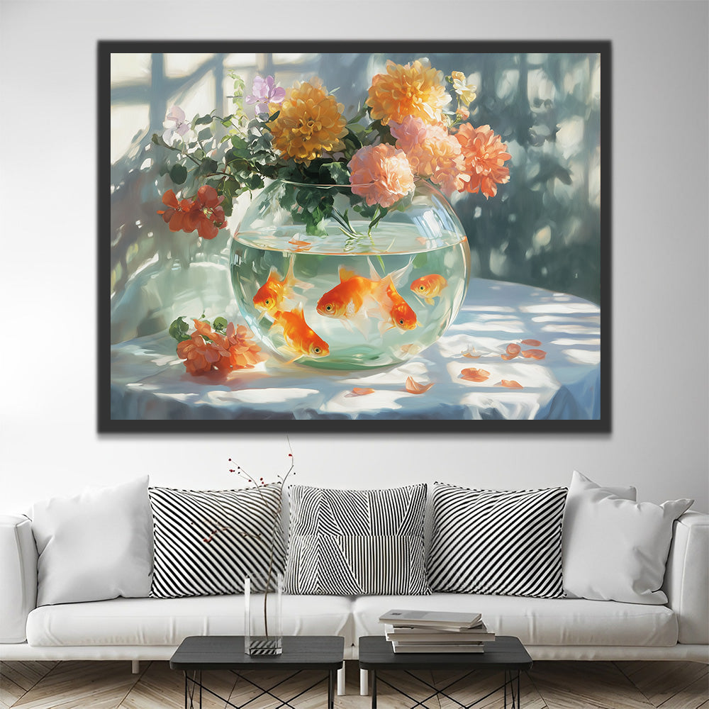 Chrysanthemen auf Aquarienglas Malen nach Zahlen