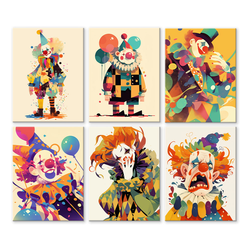 Clown im Cartoon-Stil 6 Stück Mini Malen nach Zahlen