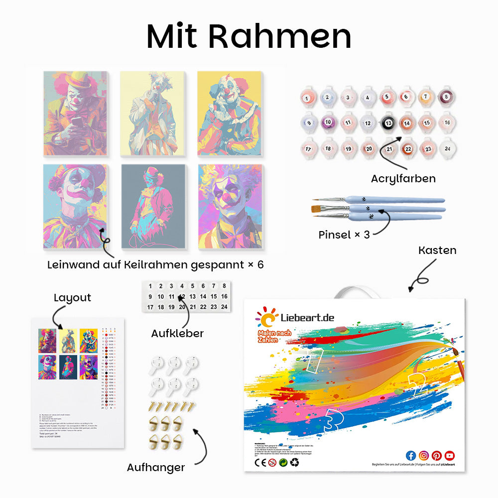 Clown im Pop-Stil 6 Stück Mini Malen nach Zahlen