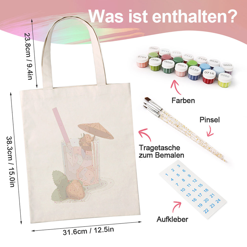 Cocktail mit Erdbeergeschmack Leinwand Tragetasche Malen nach Zahlen