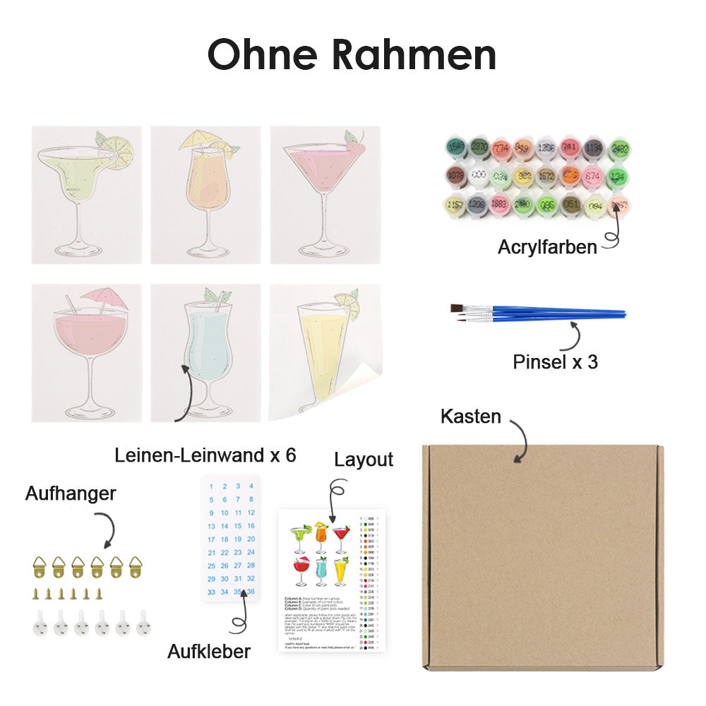 Cocktails mit vielfältigen Geschmacksrichtungen 6 Stück Mini Malen nach Zahlen