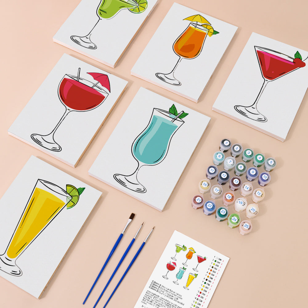 Cocktails mit vielfältigen Geschmacksrichtungen 6 Stück Mini Malen nach Zahlen