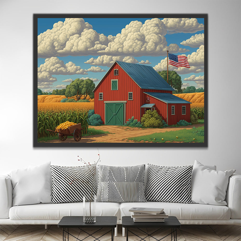 Das Rote Haus auf der Corn Farm Malen nach Zahlen