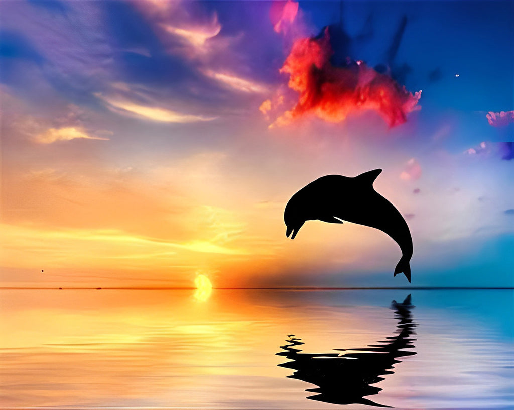 Delfin bei Sonnenuntergang Malen nach Zahlen