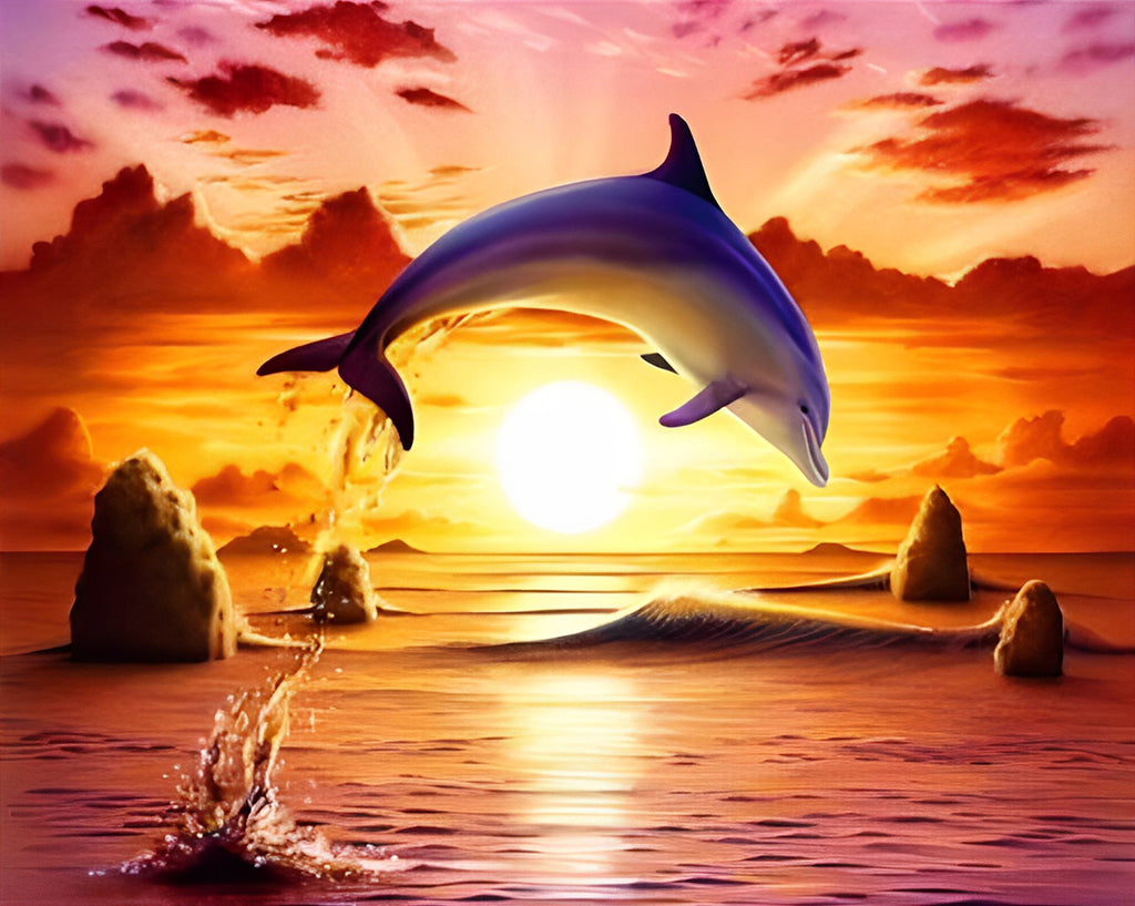 Delfin bei Sonnenuntergang Malen nach Zahlen