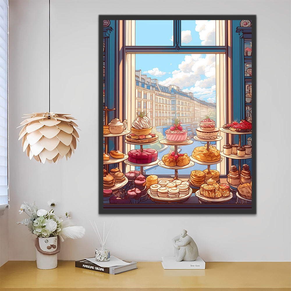 Dessertladen in der Stadt Malen nach Zahlen