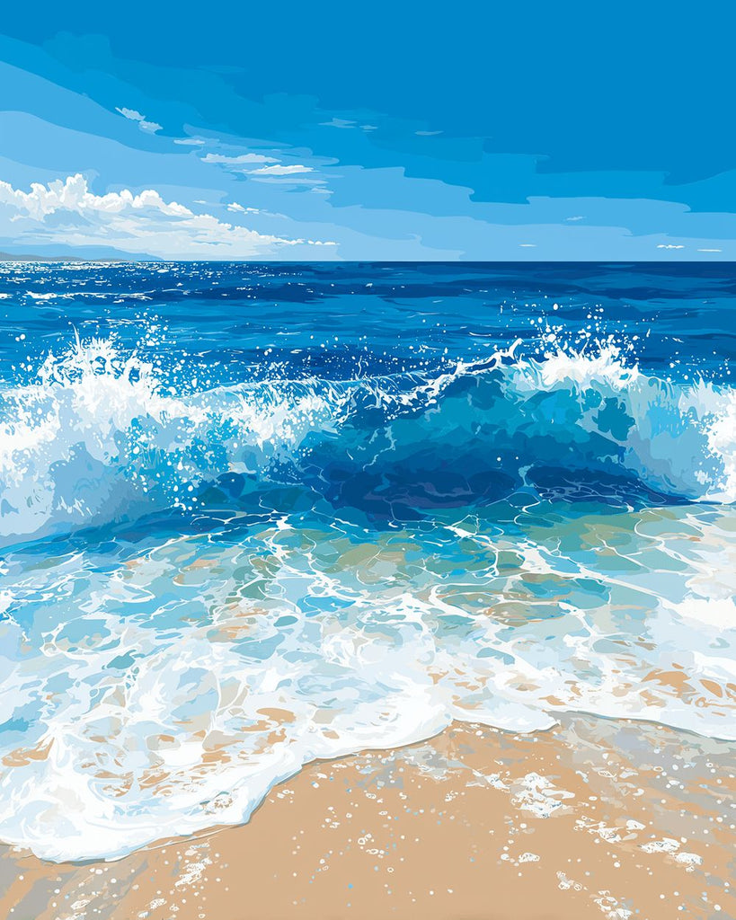 Die blauen Wellen spülen an den Strand Malen nach Zahlen