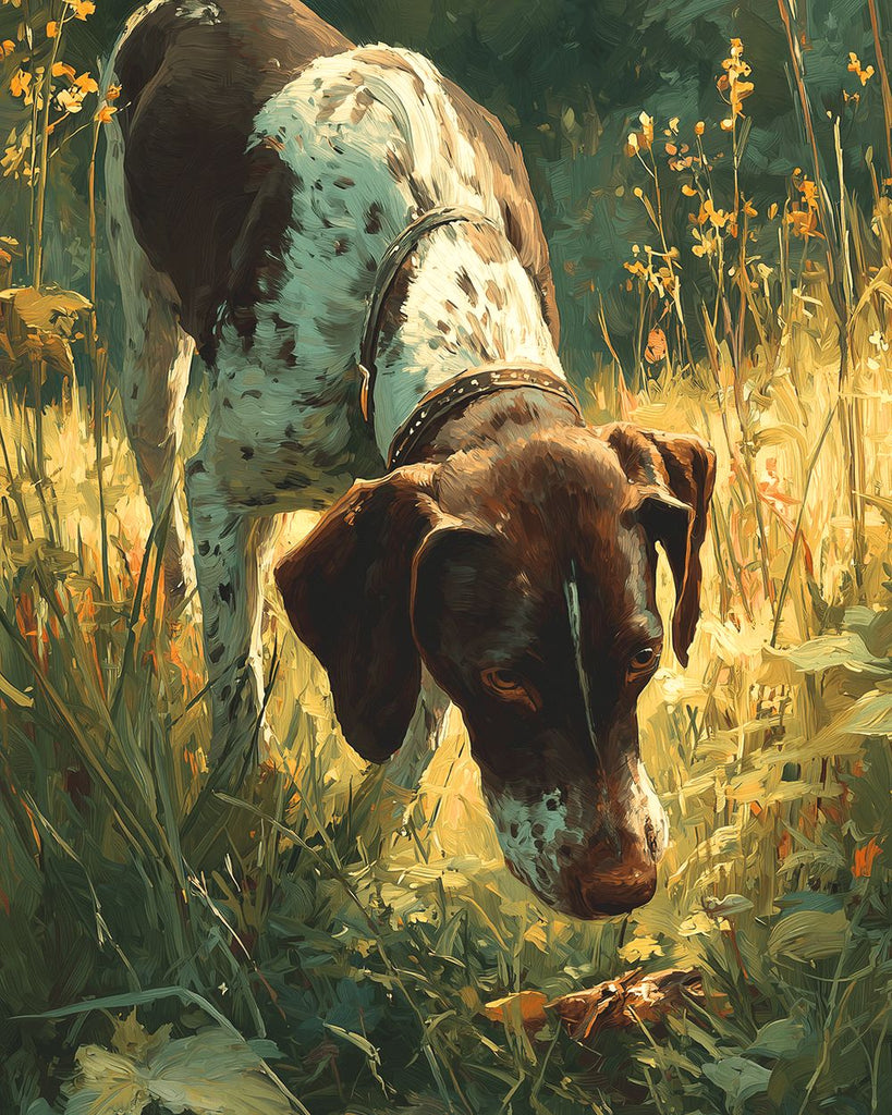Dobermann bei der Futtersuche im Gras Malen nach Zahlen