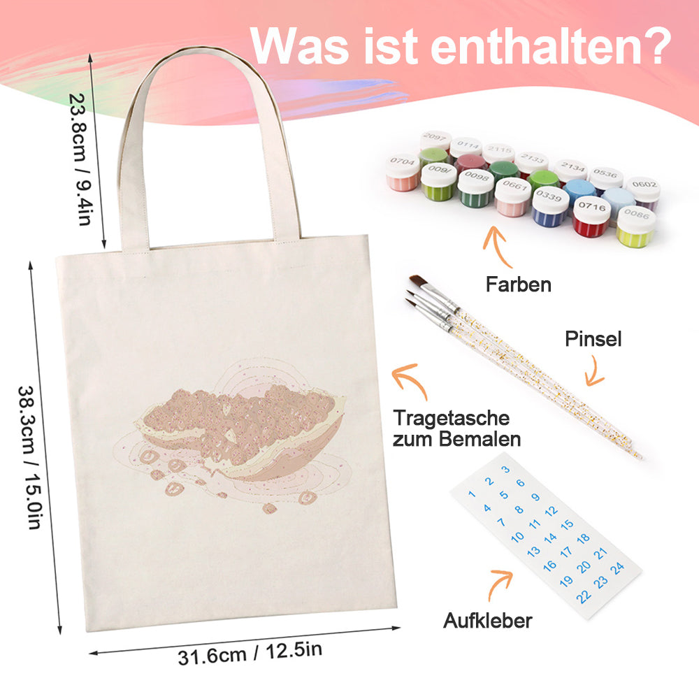 Dralle Rote Granatapfelkerne Leinwand Tragetasche Malen nach Zahlen