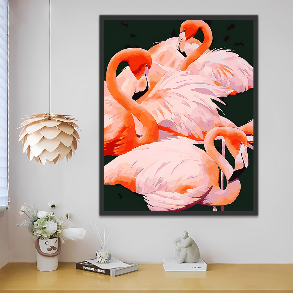 Drei rosa Flamingos Malen nach Zahlen