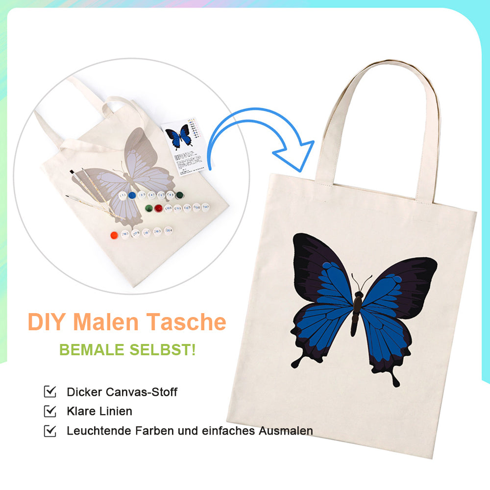 Ein Blauer und Schwarzer Schmetterling Leinwand Tragetasche Malen nach Zahlen