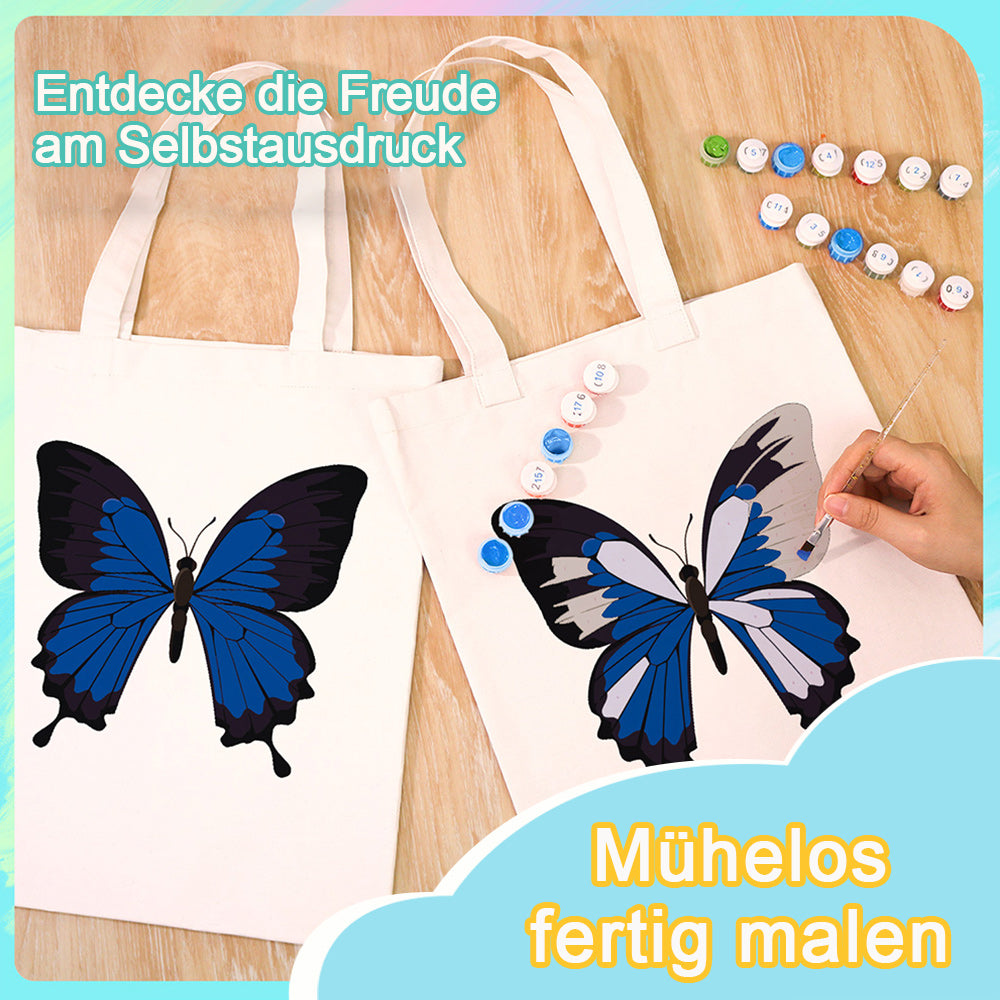 Ein Blauer und Schwarzer Schmetterling Leinwand Tragetasche Malen nach Zahlen
