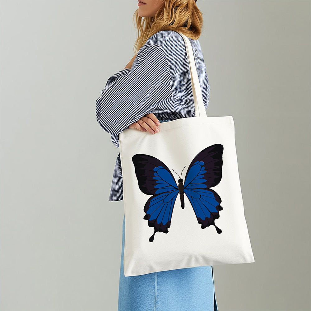 Ein Blauer und Schwarzer Schmetterling Leinwand Tragetasche Malen nach Zahlen