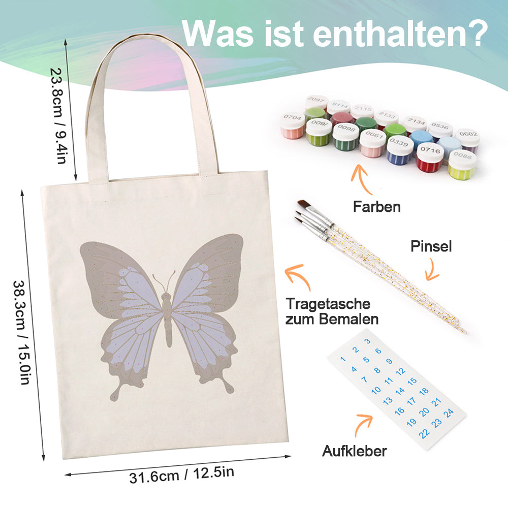 Ein Blauer und Schwarzer Schmetterling Leinwand Tragetasche Malen nach Zahlen