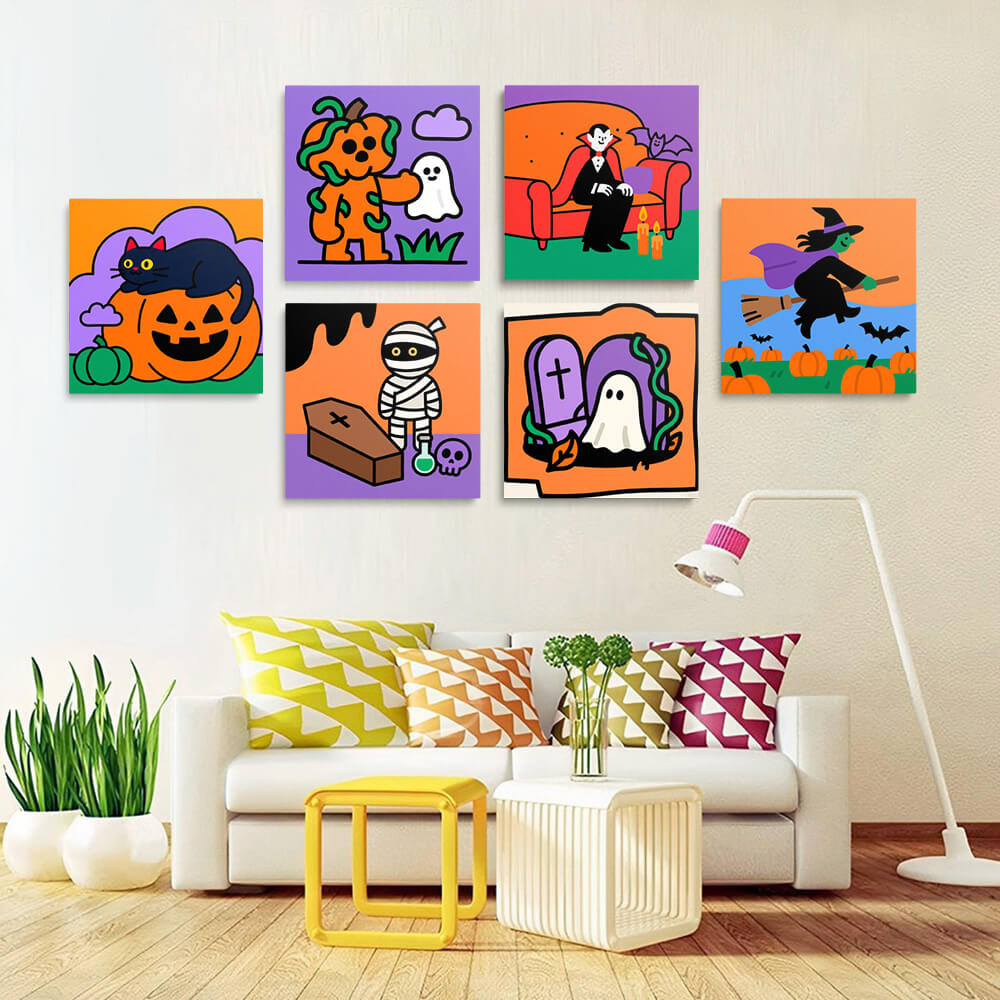 Ein Fröhliches Halloween 6 Stück Mini Malen nach Zahlen