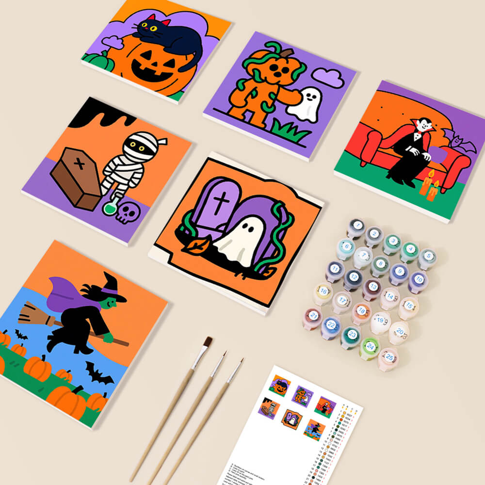 Ein Fröhliches Halloween 6 Stück Mini Malen nach Zahlen