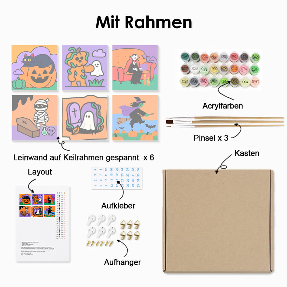 Ein Fröhliches Halloween 6 Stück Mini Malen nach Zahlen