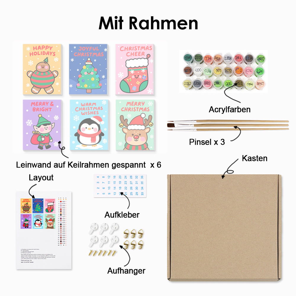 Ein Fröhliches Weihnachten 6 Stück Mini Malen nach Zahlen