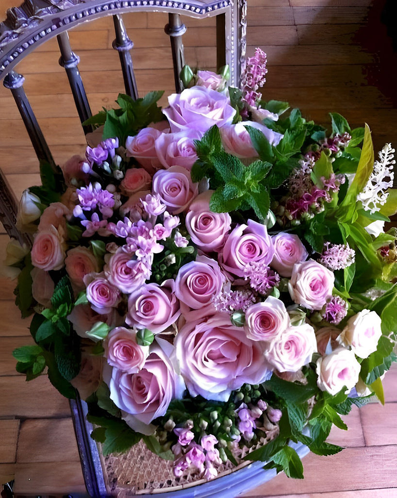 Ein großer Strauß rosa Rosen Malen nach Zahlen