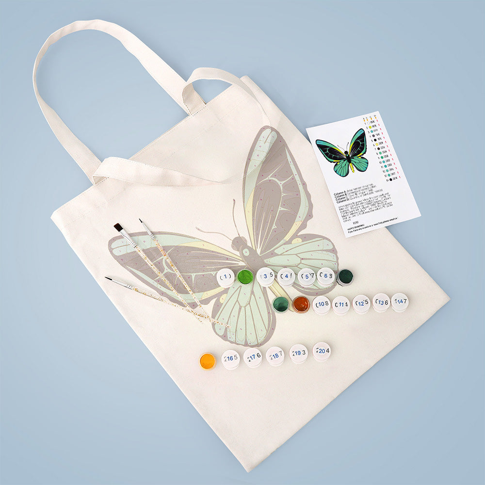 Ein Grüner Schmetterling Leinwand Tragetasche Malen nach Zahlen