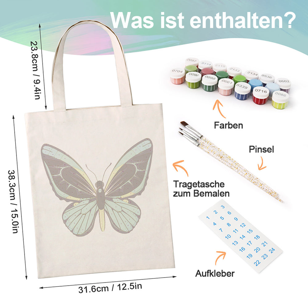 Ein Grüner Schmetterling Leinwand Tragetasche Malen nach Zahlen
