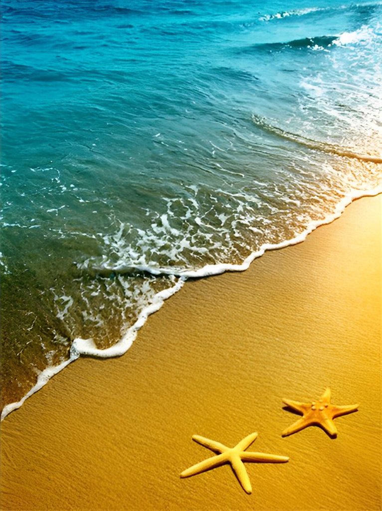 Ein Paar Seesterne am goldenen Strand Malen nach Zahlen