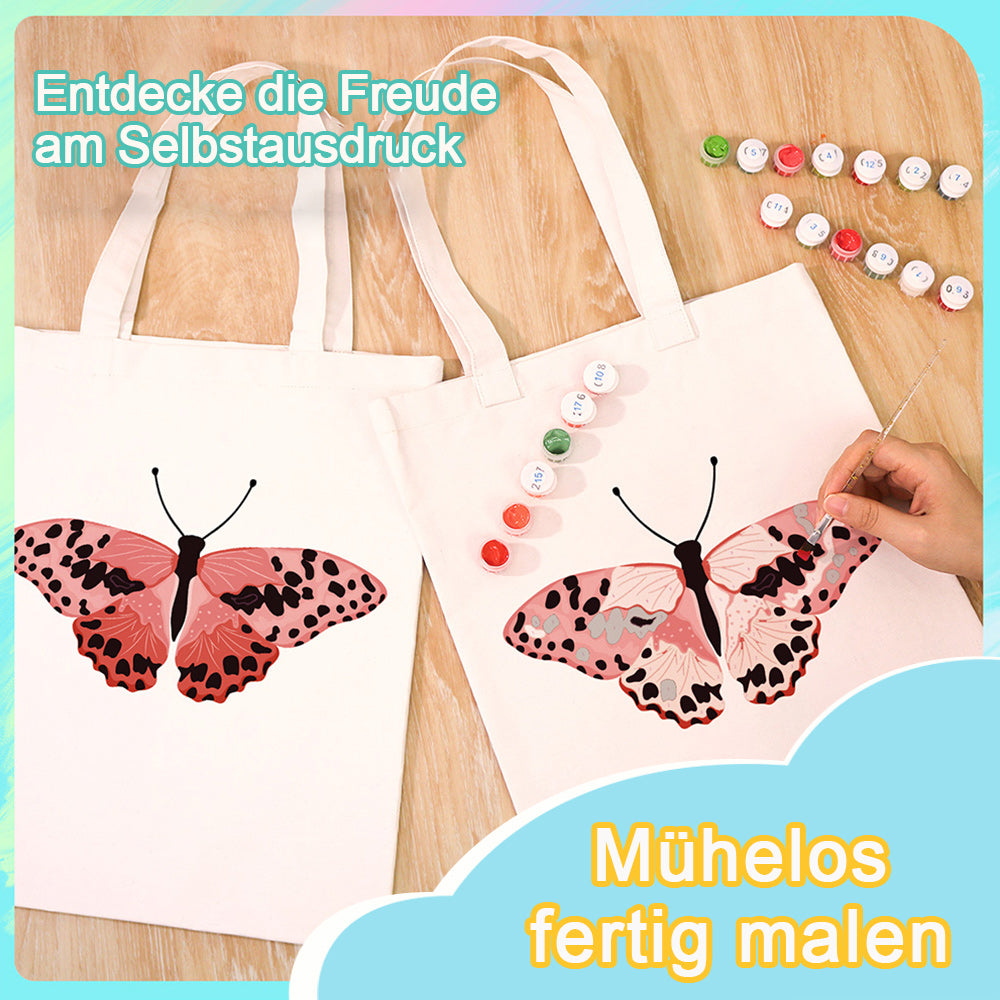 Ein Rosa Schmetterling mit Schwarzen Flecken Leinwand Tragetasche Malen nach Zahlen